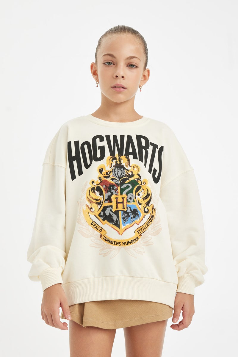 DeFacto Beige Girl Girl Harry Potter Oversize Sweatshirt Casual - Image 3